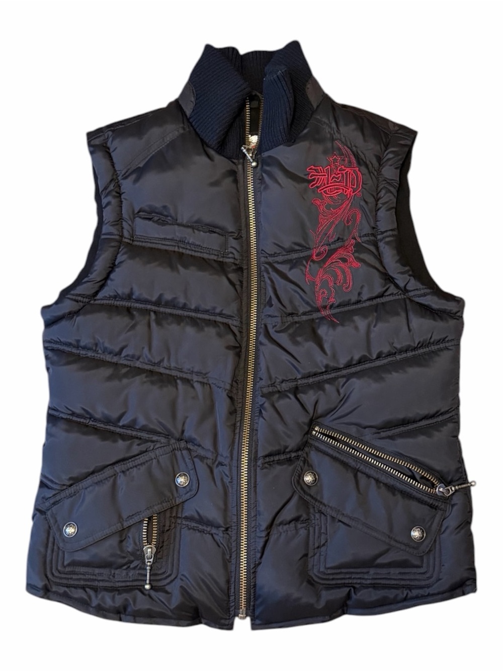 Vintage Harley-Davidson Y2K Black Quilted Puffer Vest Red Embroidery NWOT